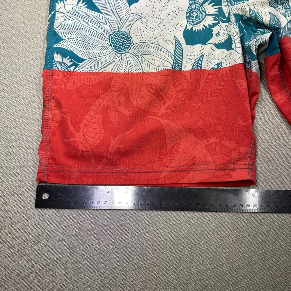 Vissla Mens Boardshorts Teal Red Floral Seahorse Print Swim Trunks Size 36